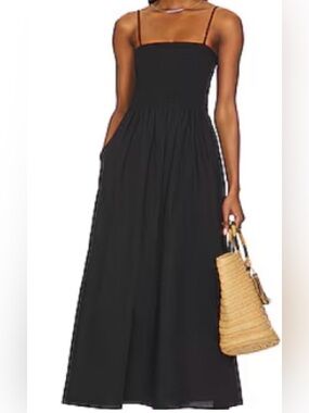 Faithfull the Brand Black Smocked Bodice Spaghetti-Strap Maxi Dress